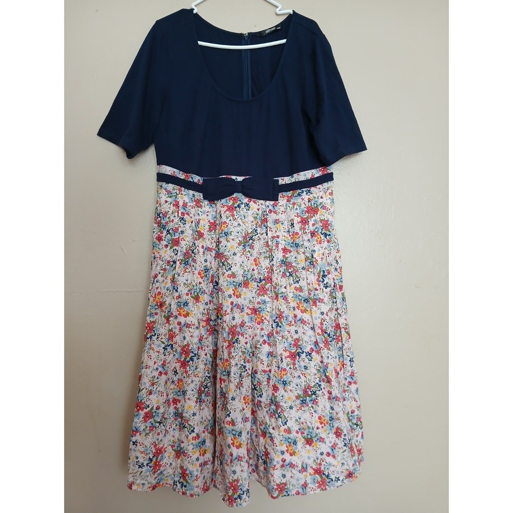 Eshakti Dress 2x Floral Bow Retro Twofer Rockabilly Pin Up Bohemian Cottage